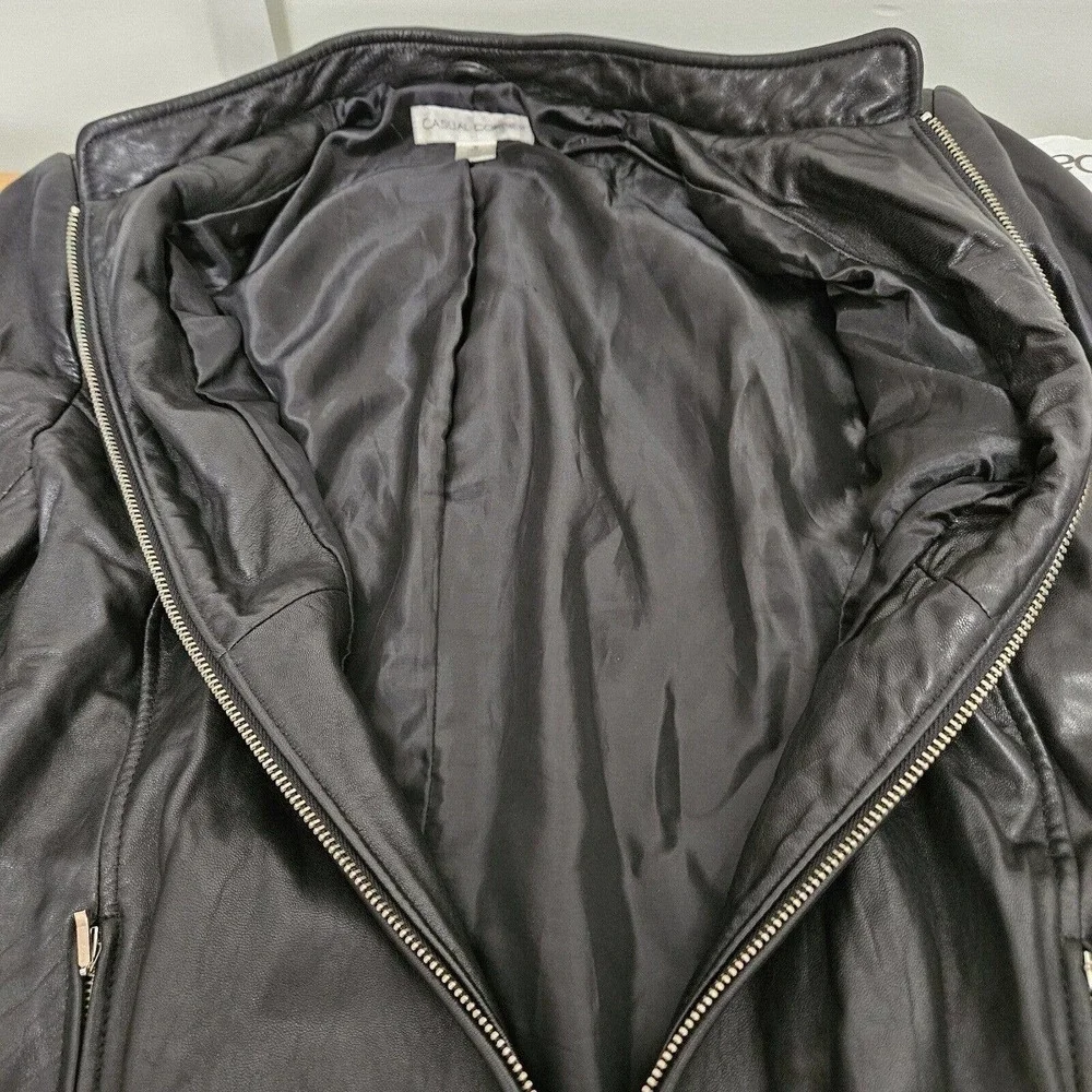 Vtg Casual Corner Leather Jacket Women’s Buttery Soft Sz M Zip Black Lined - Picture 4 of 11